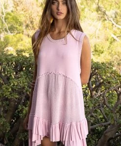 POL Women's Clothing Baby Pink Thermal Ruffle Dress