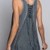 POL Charcoal Lace Up Tank Top