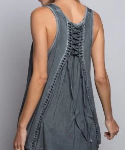 POL Charcoal Lace Up Tank Top