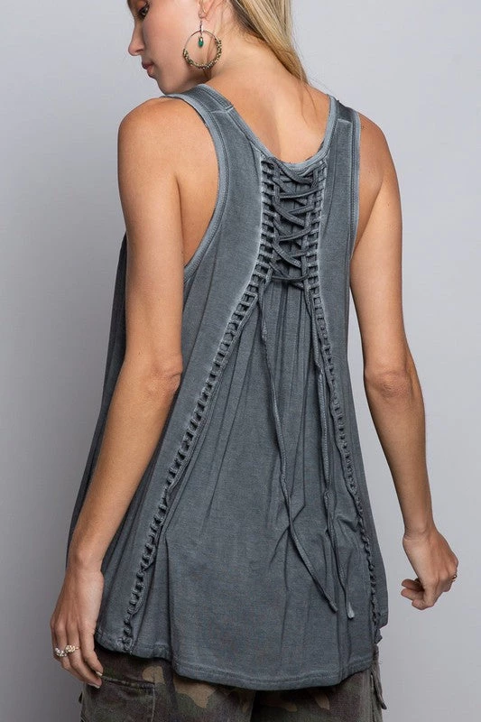 POL Charcoal Lace Up Tank Top 3 POL Charcoal Lace Up Tank Top