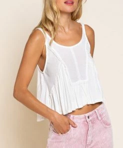 POL Ivory Acid Wash Babydoll Tank Women's Clothing