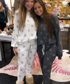 Hopely Women's Clothing Soft Star Print Pajama Joggers - White