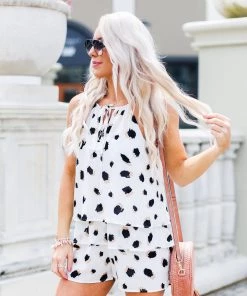 Entro White Polka Dot High Neck Ruffle Romper