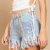 POL Frayed Hem Sequin Detail Denim Shorts
