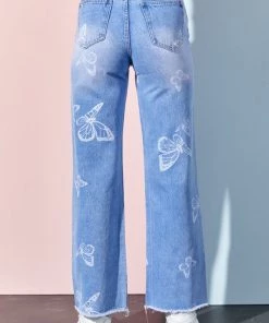 Bailey Rose Butterfly Printed Straight Leg Jeans Women's Clothing 9 Bailey Rose Butterfly Printed Straight Leg Jeans Women's Clothing