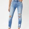 Kan Can Women's Clothing Layla High Rise Distressed Ankle Skinny Jeans - Medium Wash