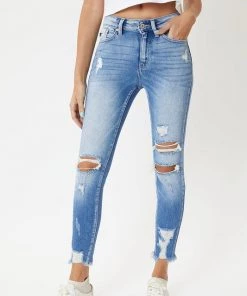 Kan Can Women's Clothing Layla High Rise Distressed Ankle Skinny Jeans - Medium Wash