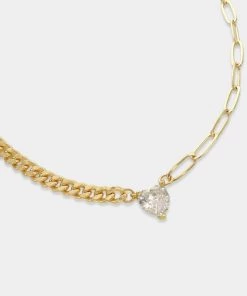 OMG Blings CZ Heart Mixed Chain Pendant Necklace