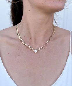 OMG Blings CZ Heart Mixed Chain Pendant Necklace