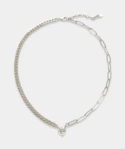 OMG Blings CZ Heart Mixed Chain Pendant Necklace