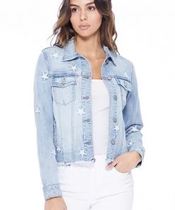 Euina Abby Raw Hem Star Denim Jacket Women's Clothing