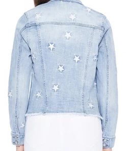 Euina Abby Raw Hem Star Denim Jacket Women's Clothing