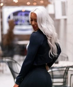 Mono B Women's Clothing Acid Black Cropped Athletic Jacket