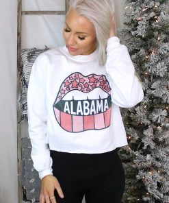 Vintage Distressed Women's Clothing Alabama Star Lips Cropped Sweatshirt