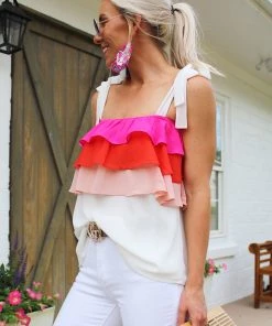 Entro All About It Pink Ruffle Tank Top Women's Clothing