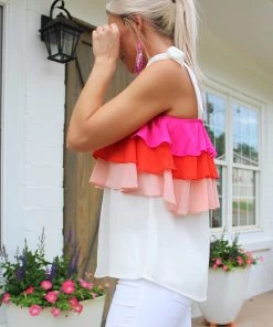 Entro All About It Pink Ruffle Tank Top Women's Clothing