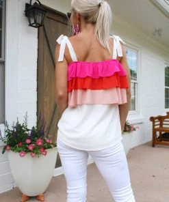 Entro All About It Pink Ruffle Tank Top Women's Clothing