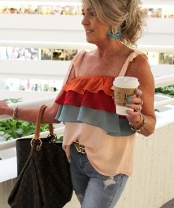 Entro All About It Taupe Ruffle Tie Top