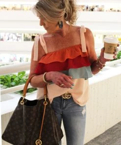 Entro All About It Taupe Ruffle Tie Top