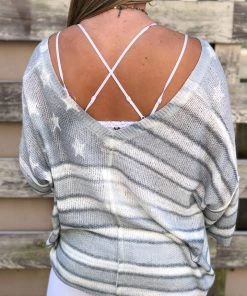 POL Women's Clothing Grey American Flag Knit Oversized Sweater