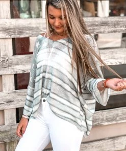 POL Women's Clothing Grey American Flag Knit Oversized Sweater