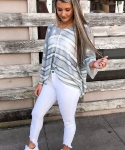 POL Women's Clothing Grey American Flag Knit Oversized Sweater