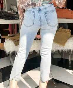 On Twelth Women's Clothing Andy High Rise Light Wash Girlfriend Jeans