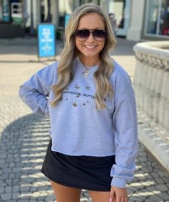 Weekndr Women's Clothing Anti Social Butterfly Grey Cropped Pullover