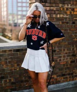 Vintage Distressed Auburn Game Day Cropped Glitter Star T-Shirt