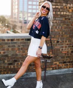 Vintage Distressed Auburn Game Day Cropped Glitter Star T-Shirt