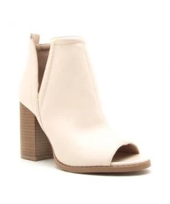 Qupid Women's Clothing Brammer Off White Peep Toe Heeled Bootie