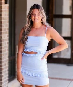 Blue Blush Baby Blue Cutout Ruffle Mini Dress
