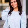 POL Baby Blue Distressed Popcorn Sweater Women's Clothing