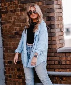 La Miel Baby Blue Plush Button Down Shacket