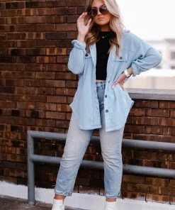 La Miel Baby Blue Plush Button Down Shacket 12 La Miel Baby Blue Plush Button Down Shacket