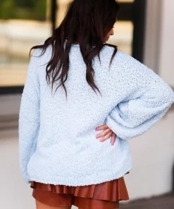 POL Baby Blue Popcorn Sweater Women's Clothing