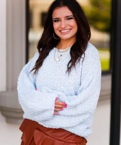 POL Baby Blue Popcorn Sweater Women's Clothing