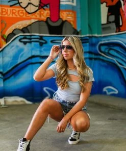 Vintage Shop Women's Clothing Baby Blue Rushed Cutout Top