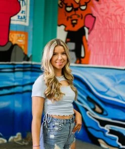 Vintage Shop Women's Clothing Baby Blue Rushed Cutout Top