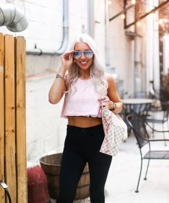 Mono B Women's Clothing Baby Pink Cropped Workout Tank