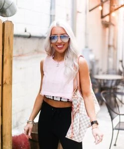 Mono B Women's Clothing Baby Pink Cropped Workout Tank