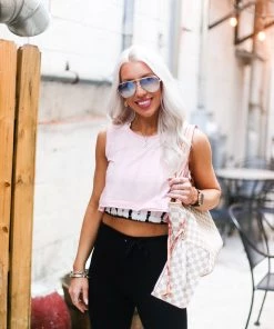 Mono B Women's Clothing Baby Pink Cropped Workout Tank