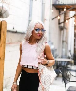 Mono B Women's Clothing Baby Pink Cropped Workout Tank