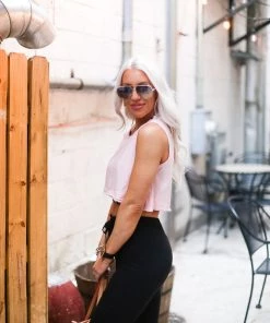 Mono B Women's Clothing Baby Pink Cropped Workout Tank