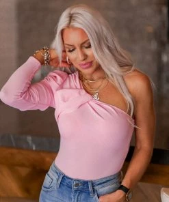 Timing Women's Clothing Baby Pink One Sleeve Bodysuit