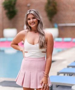 Blue Blush Baby Pink Stretchy Pleated Mini Skirt Women's Clothing