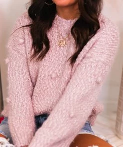 Eesome Women's Clothing Baby Pink Pom Pom Textured Sweater