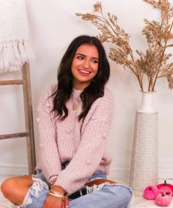 Eesome Women's Clothing Baby Pink Pom Pom Textured Sweater