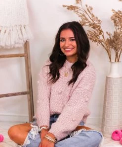 Eesome Women's Clothing Baby Pink Pom Pom Textured Sweater