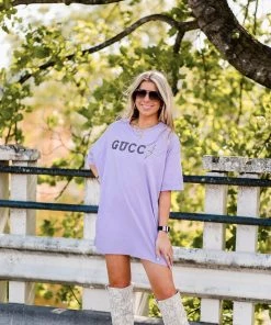 Vintage Distressed Women's Clothing Back With A Bang Purple Graphic Tee